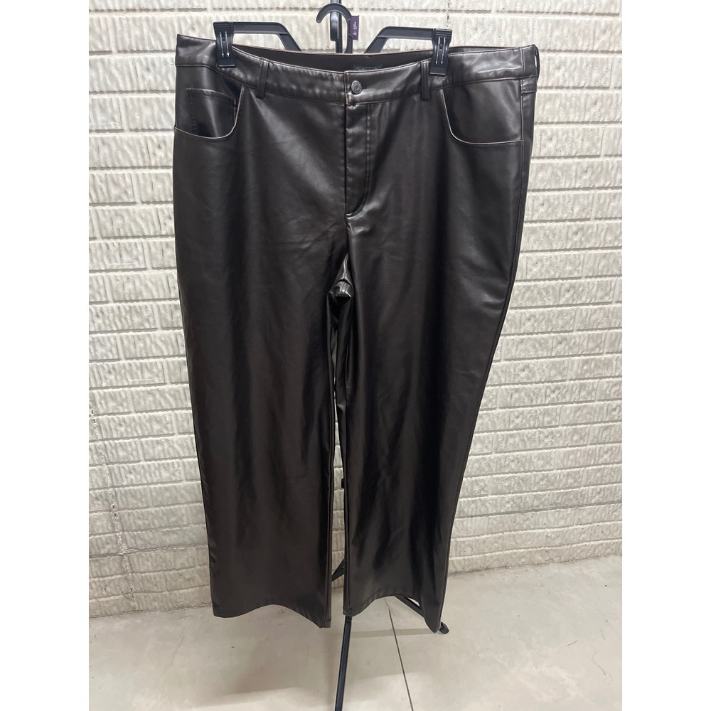 Wild Fable Womens Faux Leather Straight Leg Pants Brown High Rise Size 18 NWT